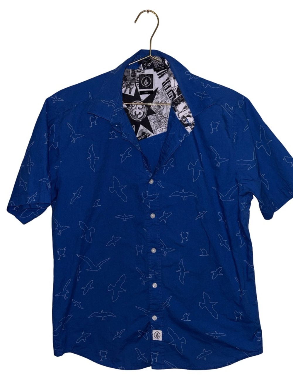 Volcom Men's Blue Short-Sleeve Button-Down Shirt Size Medium 100% Cotton